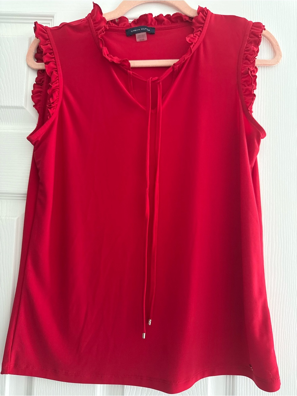 Tommy Hilfiger Red Ruffle-Trim Tie-Neck Sleeveless Camisole